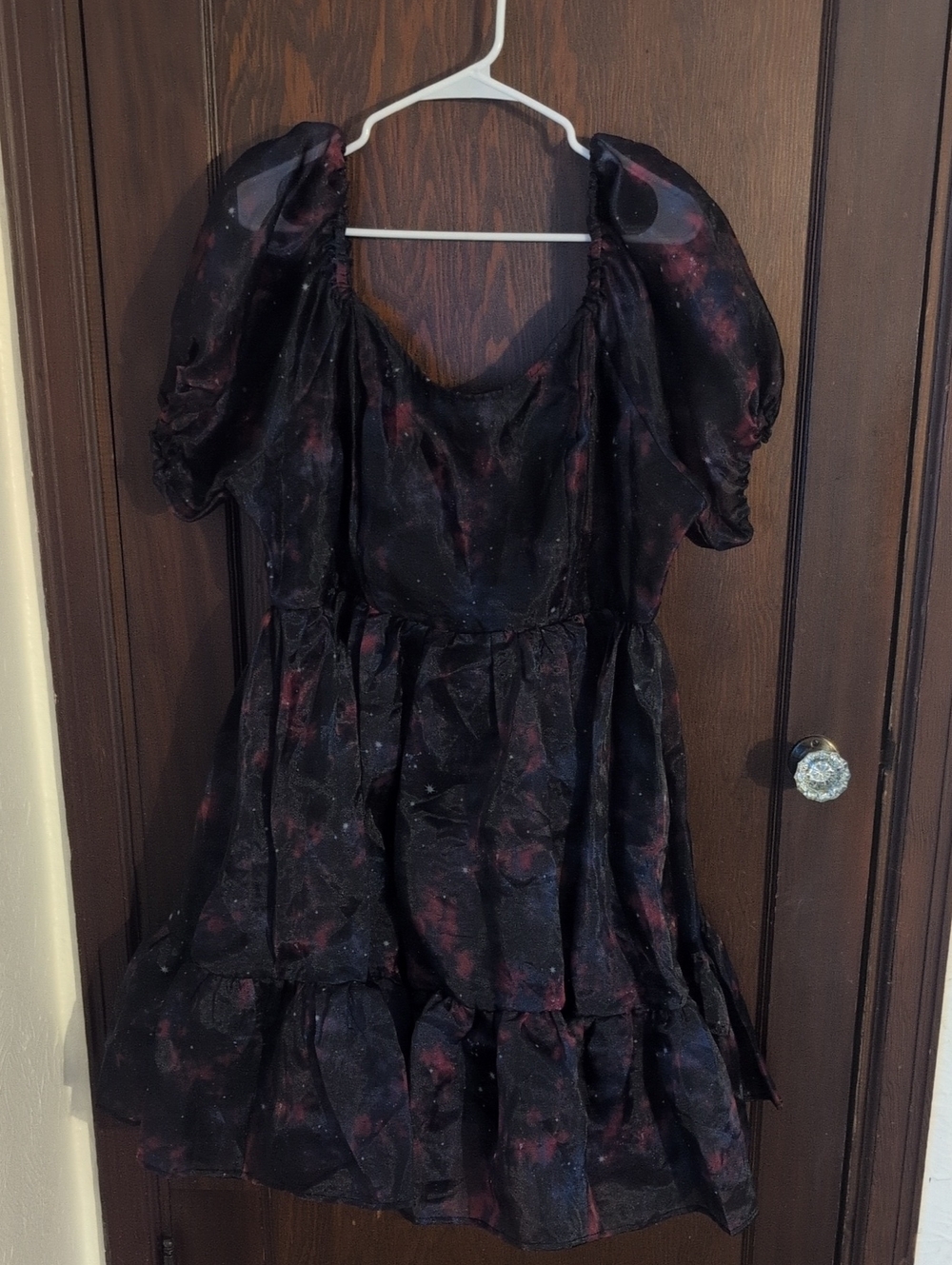 Black & Burgundy Puff Sleeve Mini Dress With Pockets